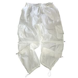 Faded Rose Parachute Baggy Jogger White Nylon 90s Y2K Cargo Pants Size XL